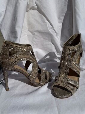 Embellished sparkling Metallic High Heel Sandals - Women